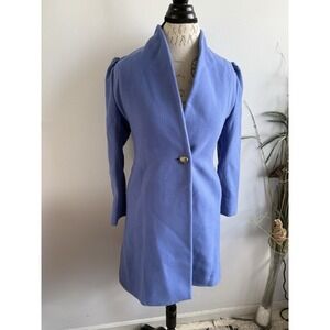 Fleurette Women's 100% Cashmere Coat 1 Button Brass Button Blue sz Xs Pocket